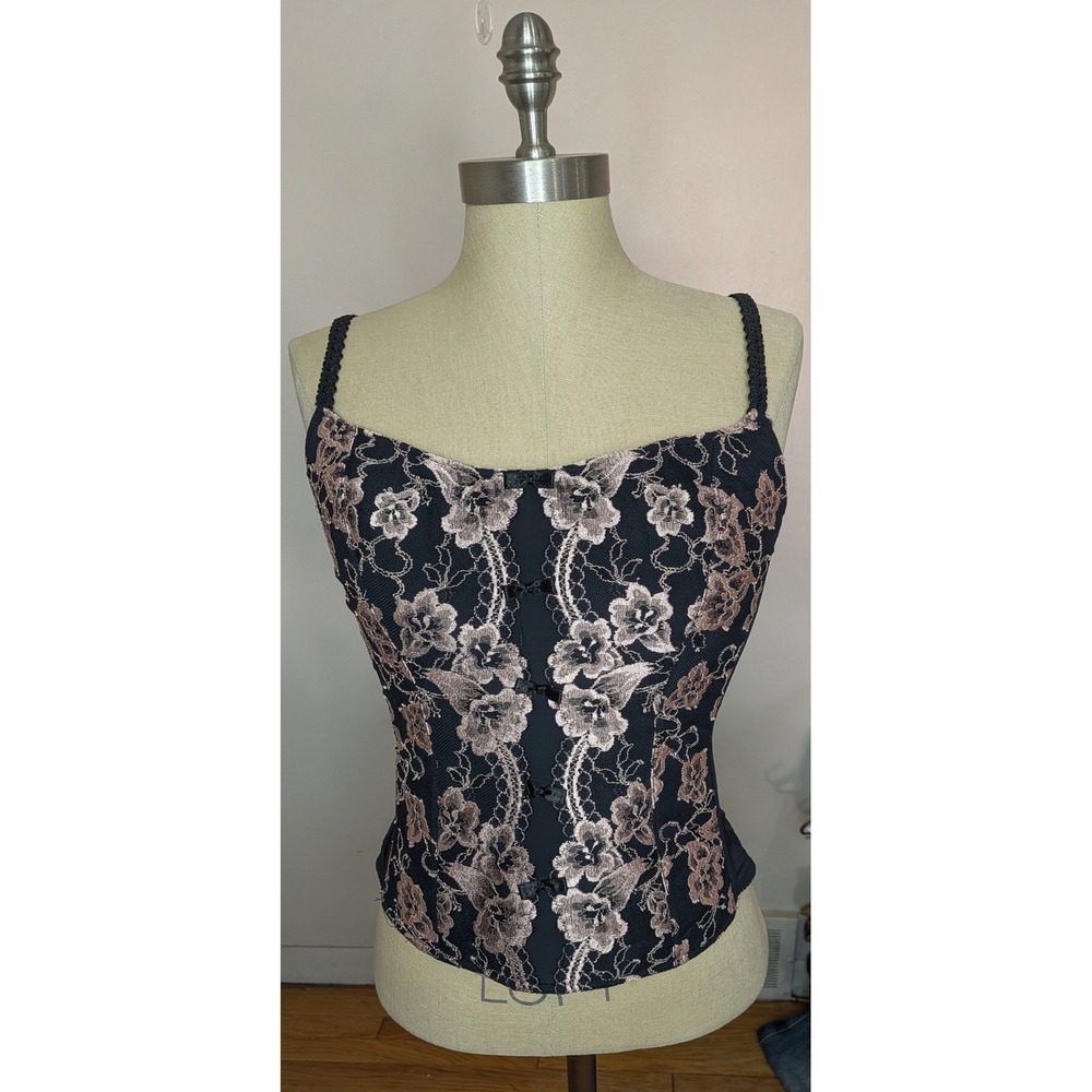 Soma Intimates Black Floral Lace Corset Bustier Cami 38 Lingerie Boudoir